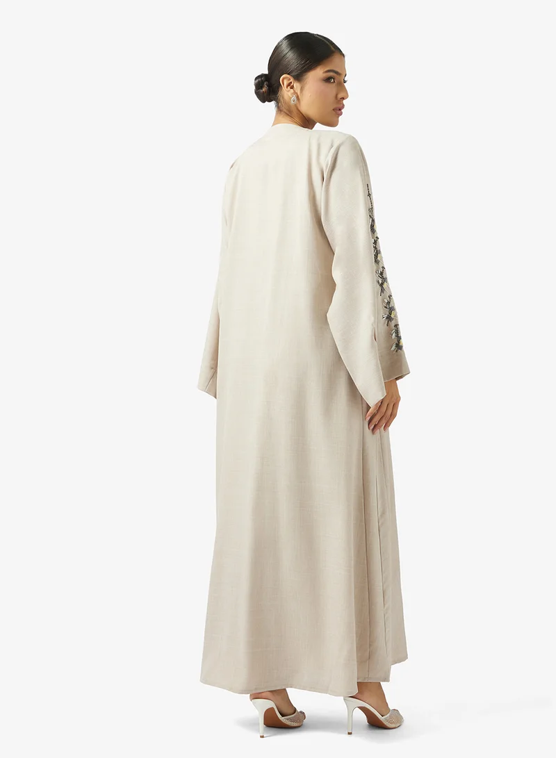 hayas closet Floral Embellished Open Front Abaya